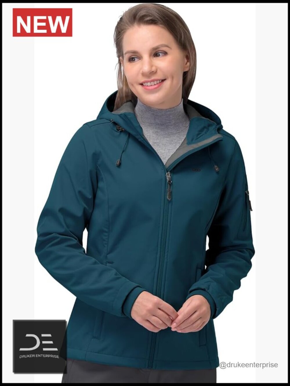 Softshell Jacket Fleece Lined Windproof Waterproof Hooded Zip Up Outdoor Hiking